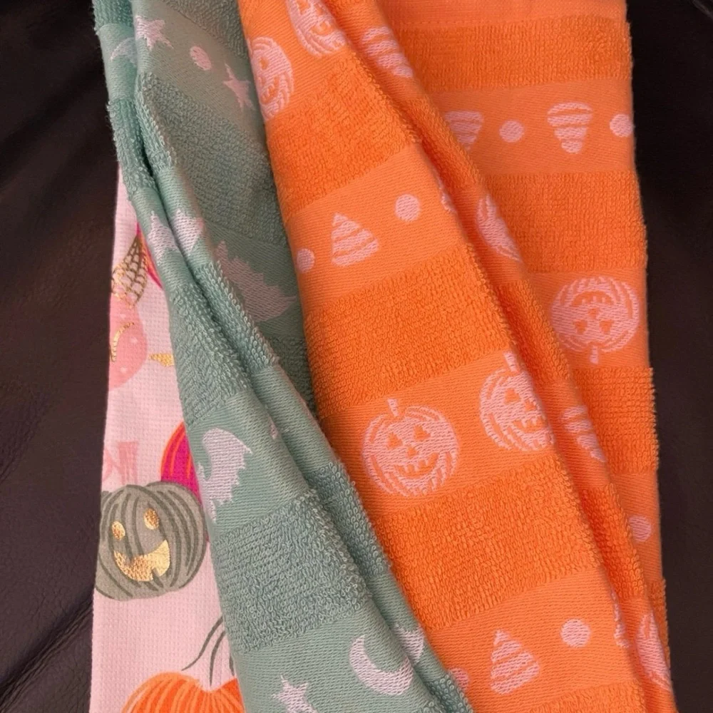 Halloween Cupcakes and Cashmere Pumpkin Kitchen Towel Set of 3